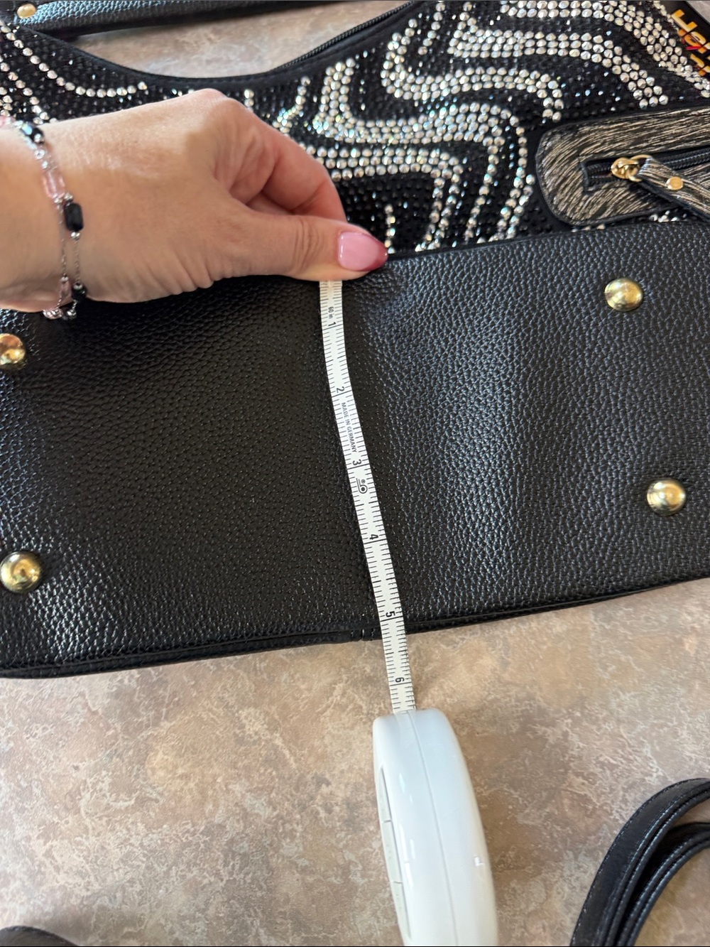 Black Rhinestone Patterned Shoulder Bag - Picture 9 of 9